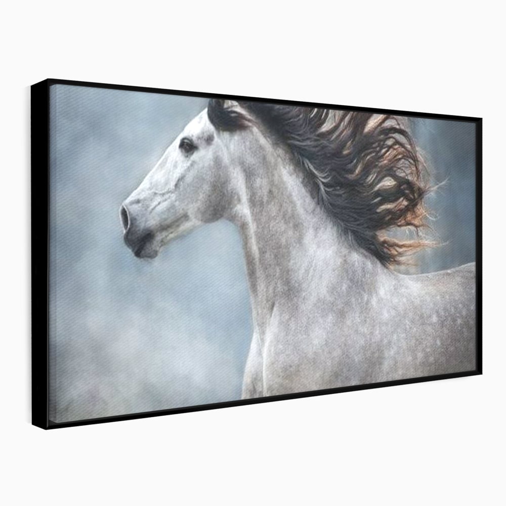 Tablou canvas cu tablou canvas cu armasar in miscare, in rama de aluminiu negru